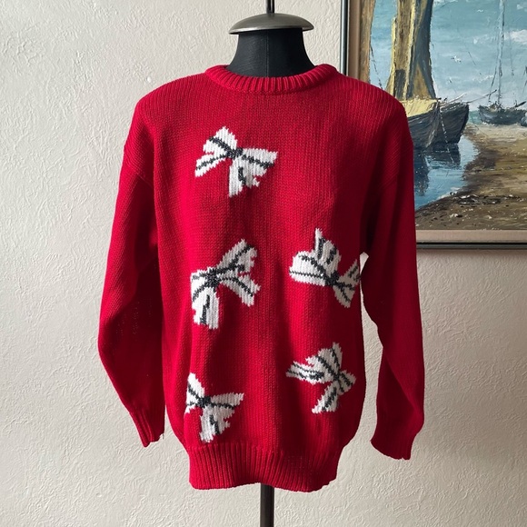 Vintage 1980s acrylic blend cute Christmas knit sweater size small - Picture 1 of 9